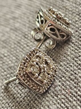 Sterling Silver Cubic Zirconia Cluster Stud Earrings - Silver